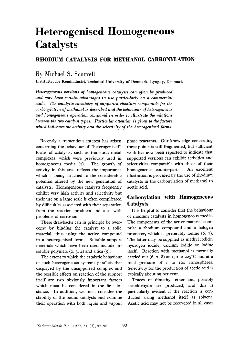 Heterogenised Homogeneous Catalysts