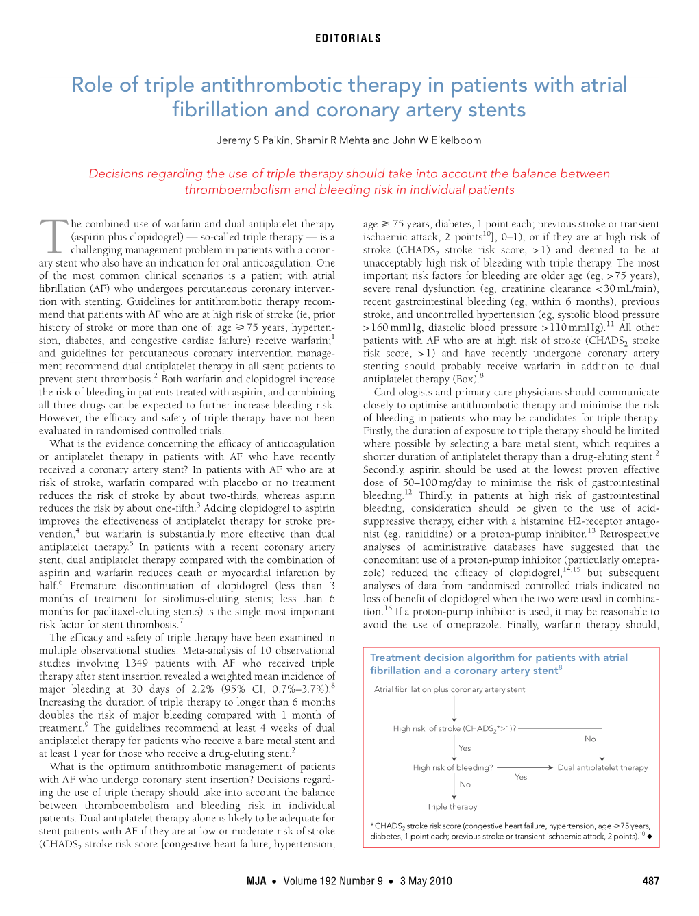 Role of Triple Antithrombotic Therapy in Patients with Atrial Fibrillation and Coronary Artery Stents