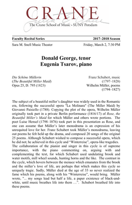 Faculty Recital, Donald George & Eugenia Tsarov
