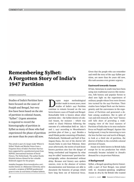 Remembering Sylhet: a Forgotten Story of India's 1947 Partition