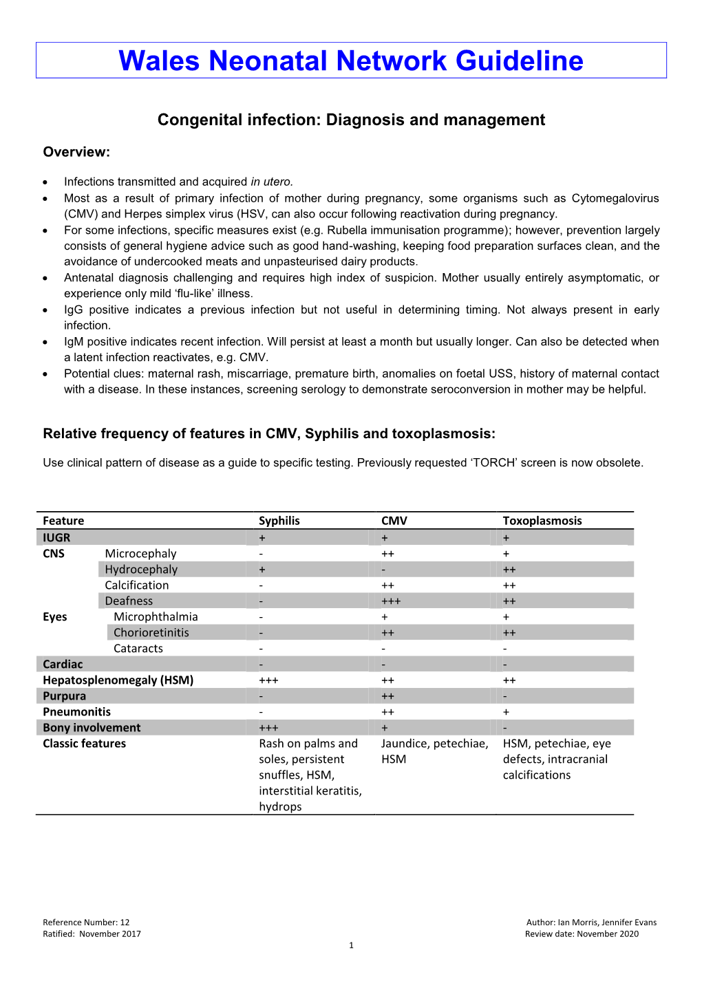 Congenital Infection: Diagnosis and Management