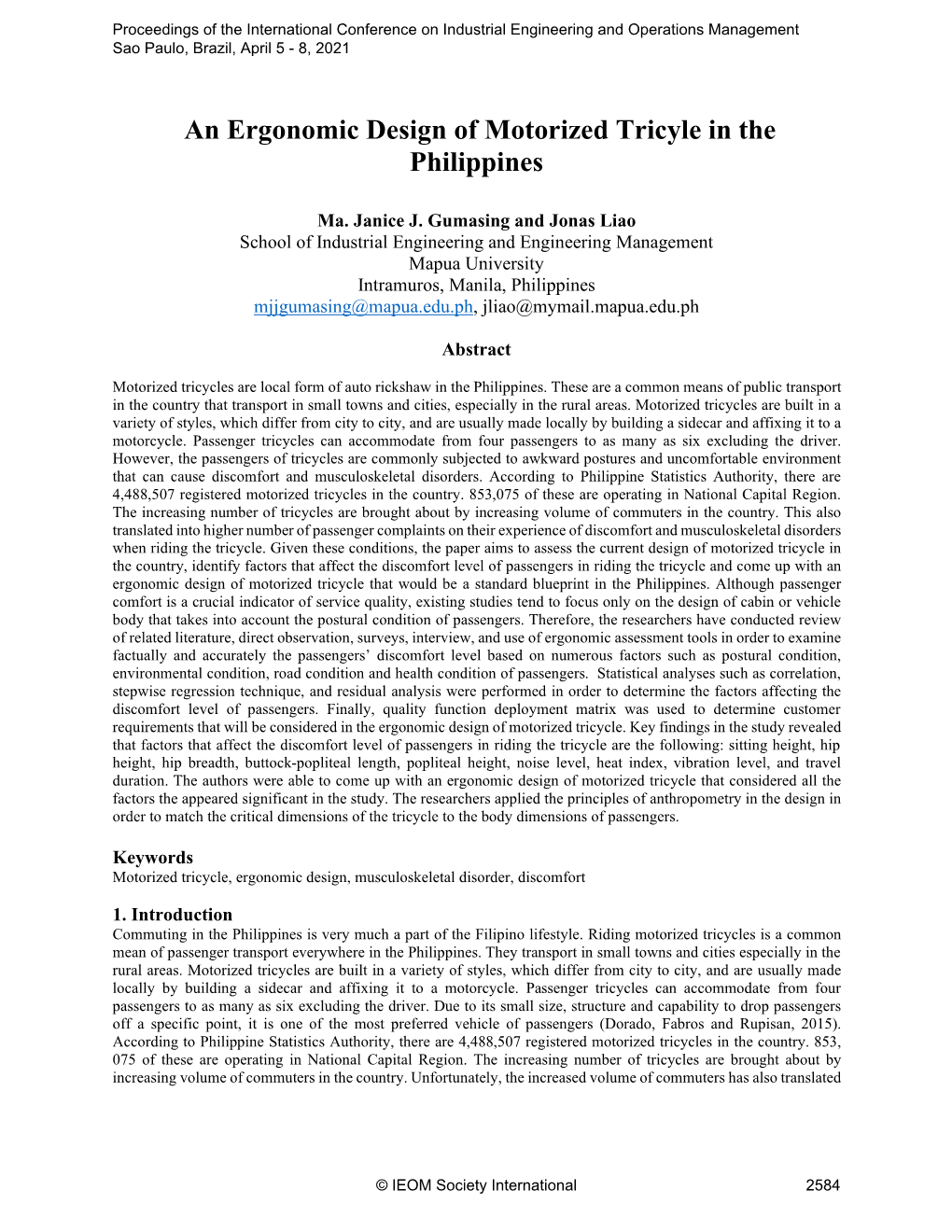 An Ergonomic Design of Motorized Tricyle in the Philippines