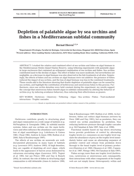 Depletion of Palatable Algae by Sea Urchins and Fishes in a Mediterranean Subtidal Community