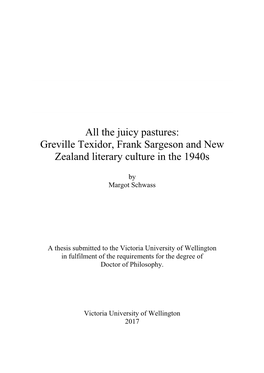 Greville Texidor, Frank Sargeson and New Zealand Literary Culture in the 1940S