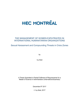 The Management of Women Expatriates in International Humanitarian Organizations