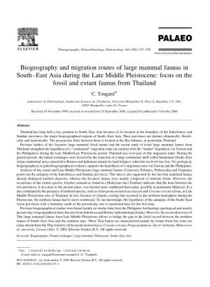Biogeography and Migration Routes of Large Mammal Faunas in South±East Asia During the Late Middle Pleistocene: Focus on the Fossil and Extant Faunas from Thailand