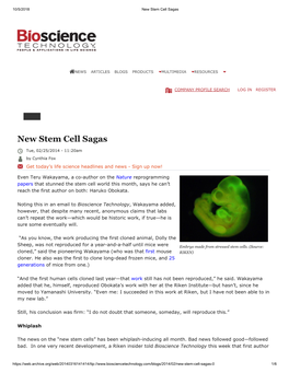 New Stem Cell Sagas