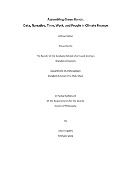 Assembling Green Bonds: Data, Narrative, Time, Work, and People in Climate Finance