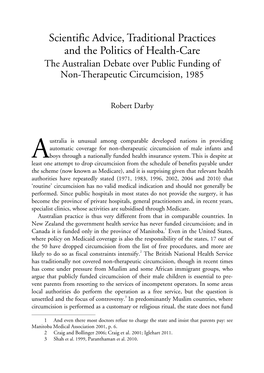 Scientific Advice, Traditional Practices and the Politics of Health-Care the Australian Debate Over Public Funding of Non-Therapeutic Circumcision, 1985