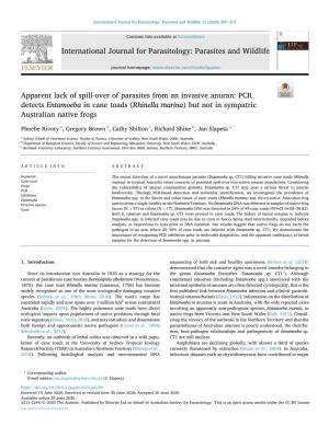 PCR Detects Entamoeba in Cane Toads (Rhinella Marina) but Not in Sympatric Australian Native Frogs
