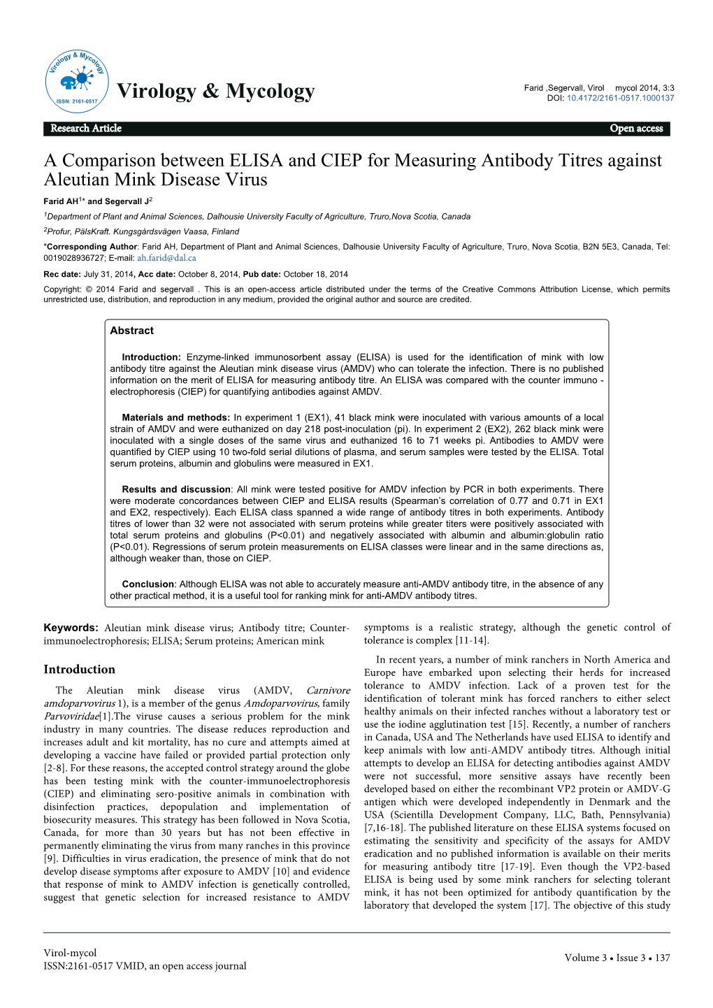 A Comparison Between ELISA and CIEP for Measuring Antibody Titres