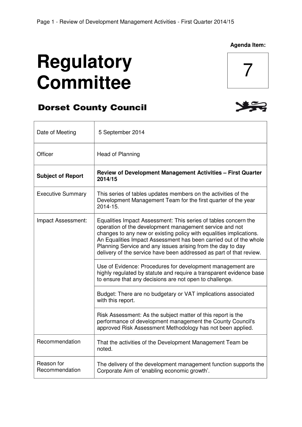 Regulatory Committee 7