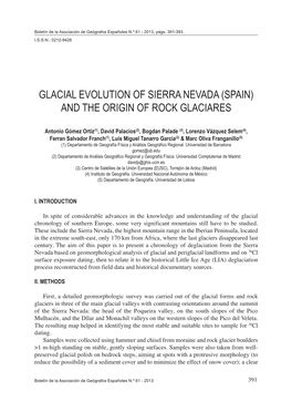 Glacial Evolution of Sierra Nevada (Spain) and the Origin of Rock Glaciares