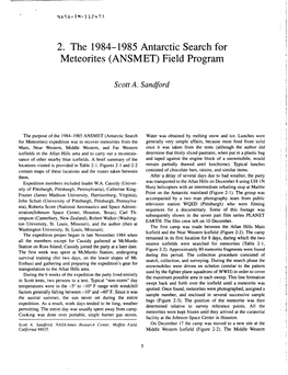 2. the 1984-1985 Antarctic Search for Meteorites (ANSMET) Field Program