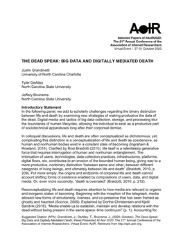 The Dead Speak: Big Data and Digitally Mediated Death