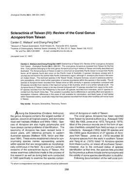 Scleractinia of Taiwan (IV): Review of the Coral Genus Acropora from Taiwan