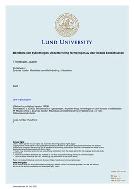 Bönderna Och Bybildningen. Aspekter Kring Formeringen Av Den Feodala Bondeklassen Thomasson, Joakim