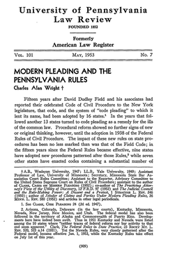 MODERN PLEADING and the PENNSYLVANIA RULES Charles Alan Wright T