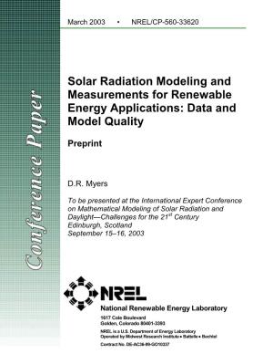 Solar Radiation Modeling and Measurements for Renewable Energy Applications: Data and Model Quality