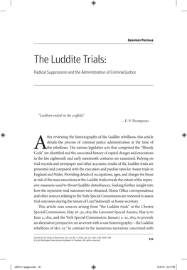The Luddite Trials: Radical Suppression and the Administration of Criminal Justice
