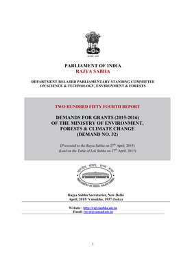 Parliament of India Rajya Sabha Demands for Grants (2015-2016) of the Ministry of Environment, Forests & Climate Change (D