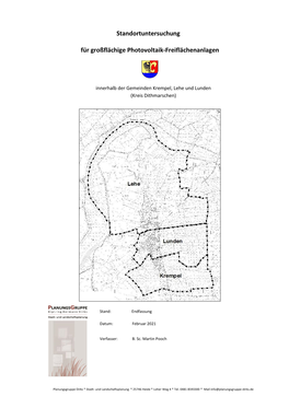 Standortuntersuchung Für Großflächige Photovoltaik- Freiflächenanlagen Innerhalb Der Gemeinden Krempel, Lehe Und Lunden