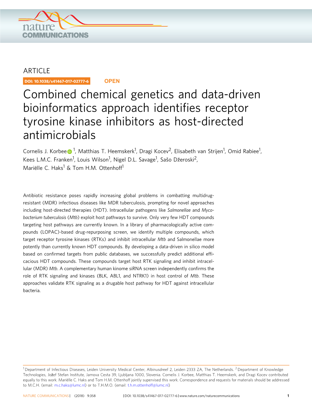 Combined Chemical Genetics and Data-Driven Bioinformatics Approach Identifies Receptor Tyrosine Kinase Inhibitors As Host-Direct