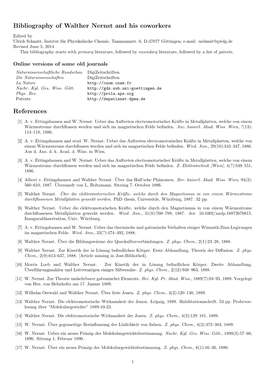 Bibliography of Walther Nernst and His Coworkers References