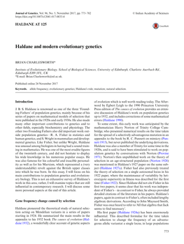 Haldane and Modern Evolutionary Genetics