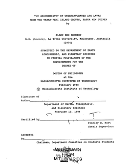 MIT LIB R Iges the GEOCHEMISTRY of UNDERSATURATED ARC LAVAS