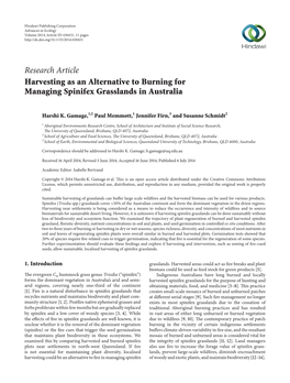 Research Article Harvesting As an Alternative to Burning for Managing Spinifex Grasslands in Australia