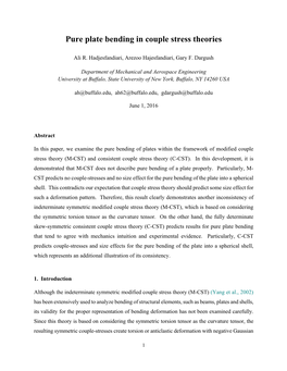 Pure Plate Bending in Couple Stress Theories