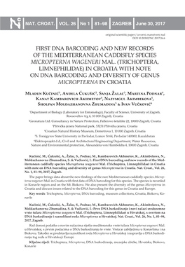 First DNA Barcoding and New Records of the Mediterranean Caddisfly Species Micropterna Wageneri Mal