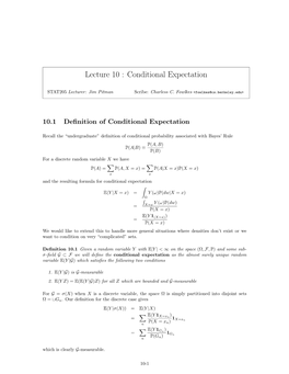 Lecture 10 : Conditional Expectation