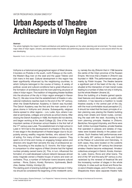 Urban Aspects of Theatre Architecture in Volyn Region