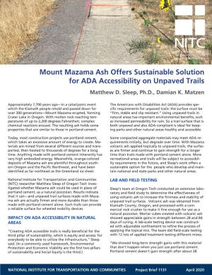 Mount Mazama Ash Offers Sustainable Solution for ADA Accessibility on Unpaved Trails Matthew D