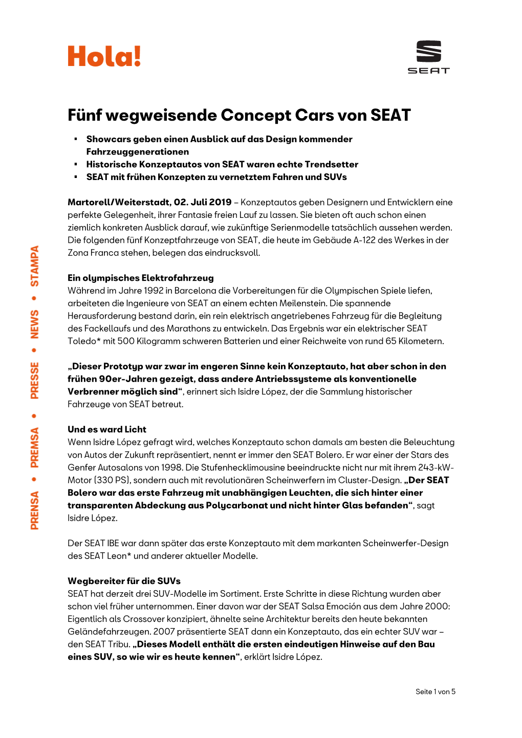 Fünf Wegweisende Concept Cars Von SEAT