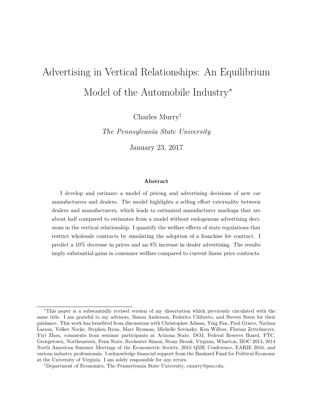 Advertising in Vertical Relationships: an Equilibrium Model of the Automobile Industry∗