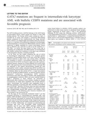 GATA2 Mutations Are Frequent in Intermediate-Risk Karyotype AML with Biallelic CEBPA Mutations and Are Associated with Favorable Prognosis