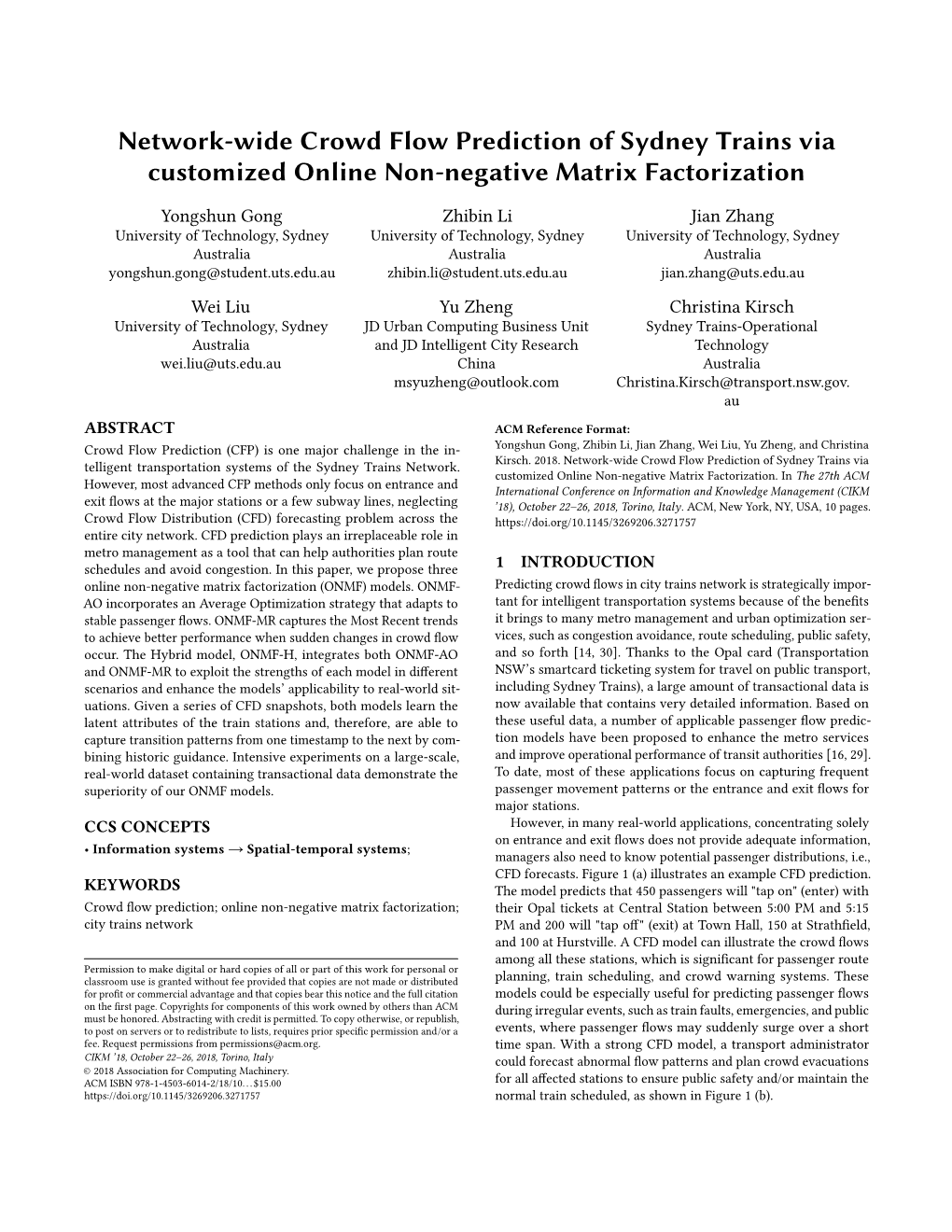 Network-Wide Crowd Flow Prediction of Sydney Trains Via Customized Online Non-Negative Matrix Factorization