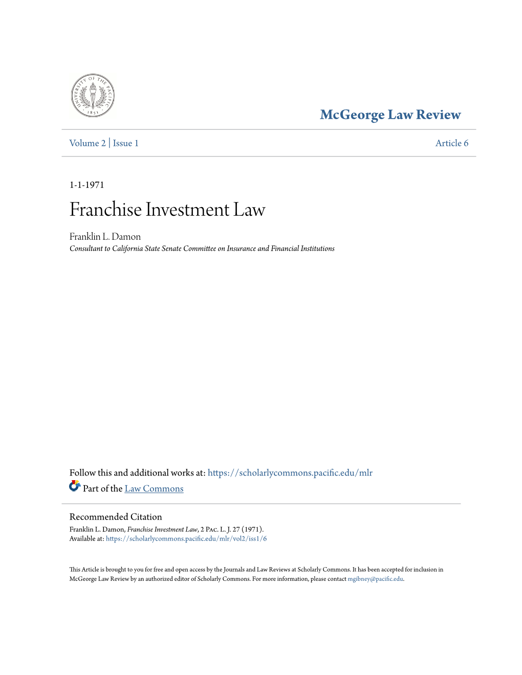 Franchise Investment Law Franklin L