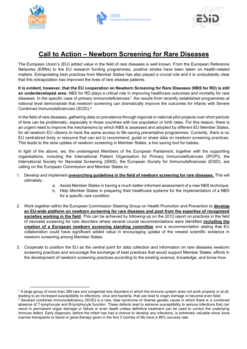 Call to Action – Newborn Screening for Rare Diseases