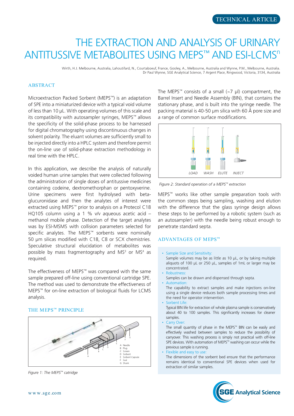 THE EXTRACTION and ANALYSIS of URINARY ANTITUSSIVE METABOLITES USING MEPS™ and ESI-Lcmsn