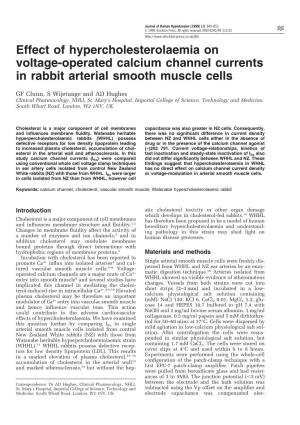Effect of Hypercholesterolaemia on Voltage-Operated Calcium Channel Currents in Rabbit Arterial Smooth Muscle Cells