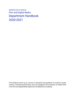 Film and Digital Media Department Handbook 2020-2021