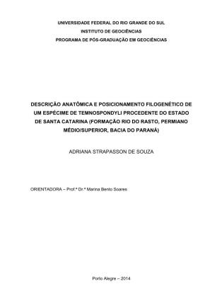 Descrição Anatômica E Posicionamento Filogenético De Um Espécime De Temnospondyli Procedente Do Estado De Santa Catarina
