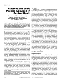 Plasmodium Ovale Malaria Acquired in Central Spain