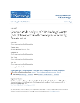 Genome-Wide Analysis of ATP-Binding Cassette (ABC) Transporters in the Sweetpotato Whitefly, Bemisia Tabaci Lixia Tian Chinese Academy of Agricultural Sciences, China