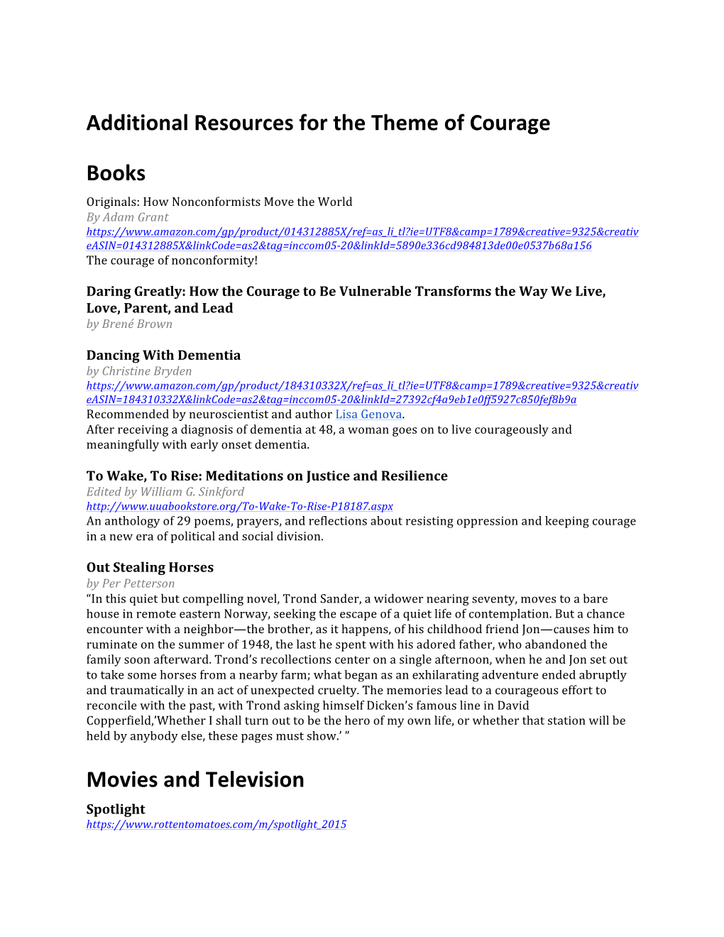 Additional Resources for the Theme of Courage Books Movies And