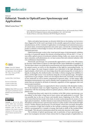 Trends in Optical/Laser Spectroscopy and Applications